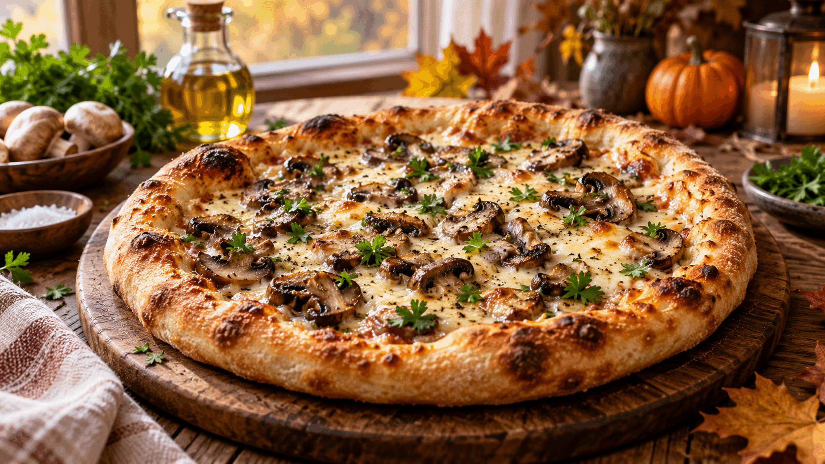 Con 4 passaggi la pizza ai funghi diventa dorata, profumata e pronta per la cena