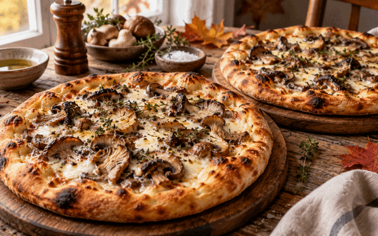 Croccante fuori e morbida al centro, questa pizza ai funghi è perfetta da condividere