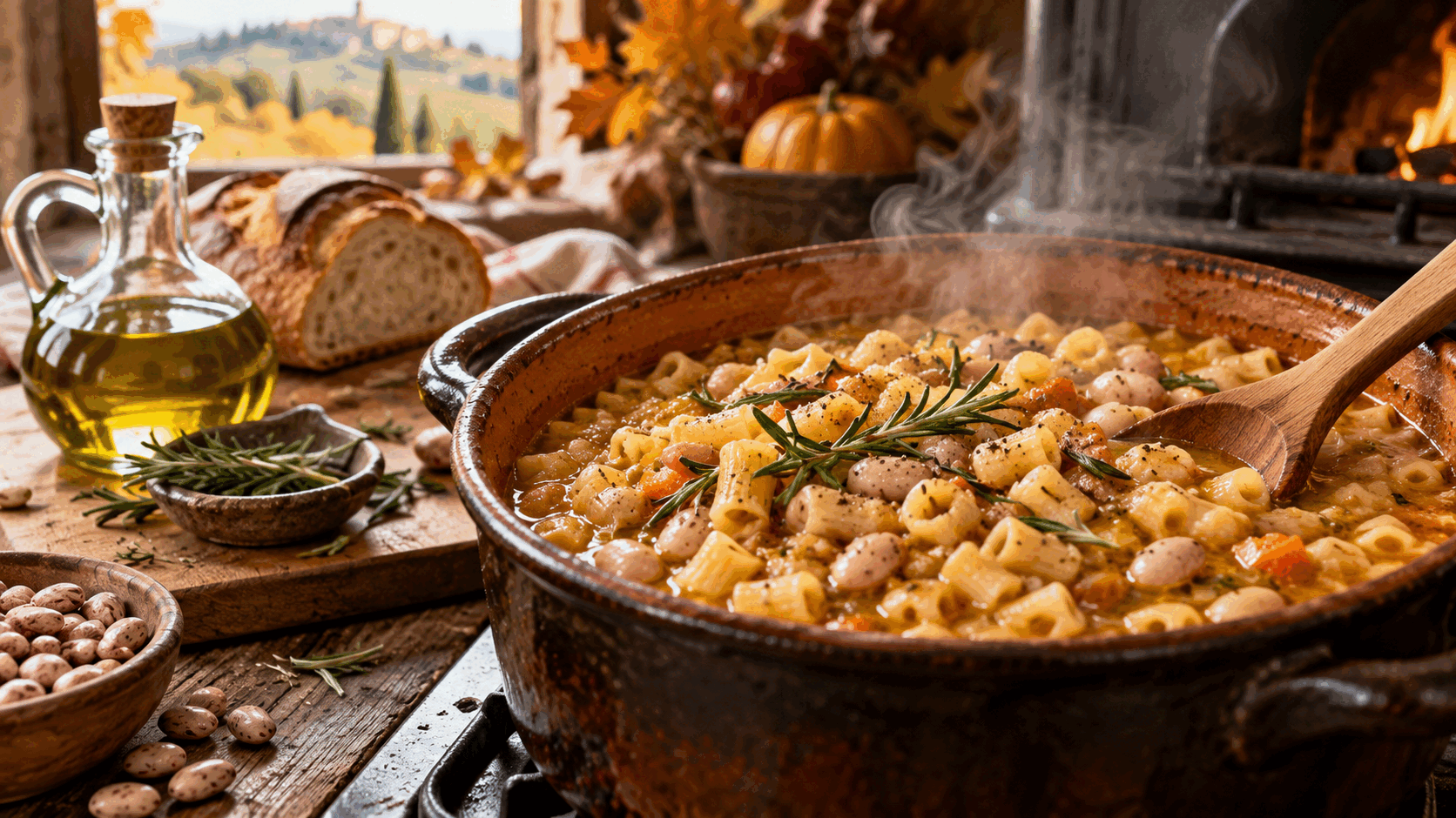 In 40 minuti sul fornello: pasta e fagioli dal sapore antico, con rosmarino e olio nuovo