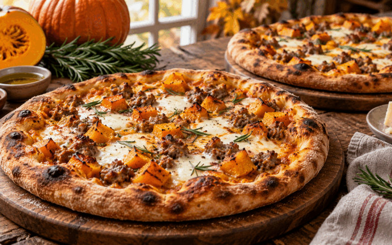 Questa pizza con zucca e salsiccia rivela quanto l’autunno stia bene sull’impasto