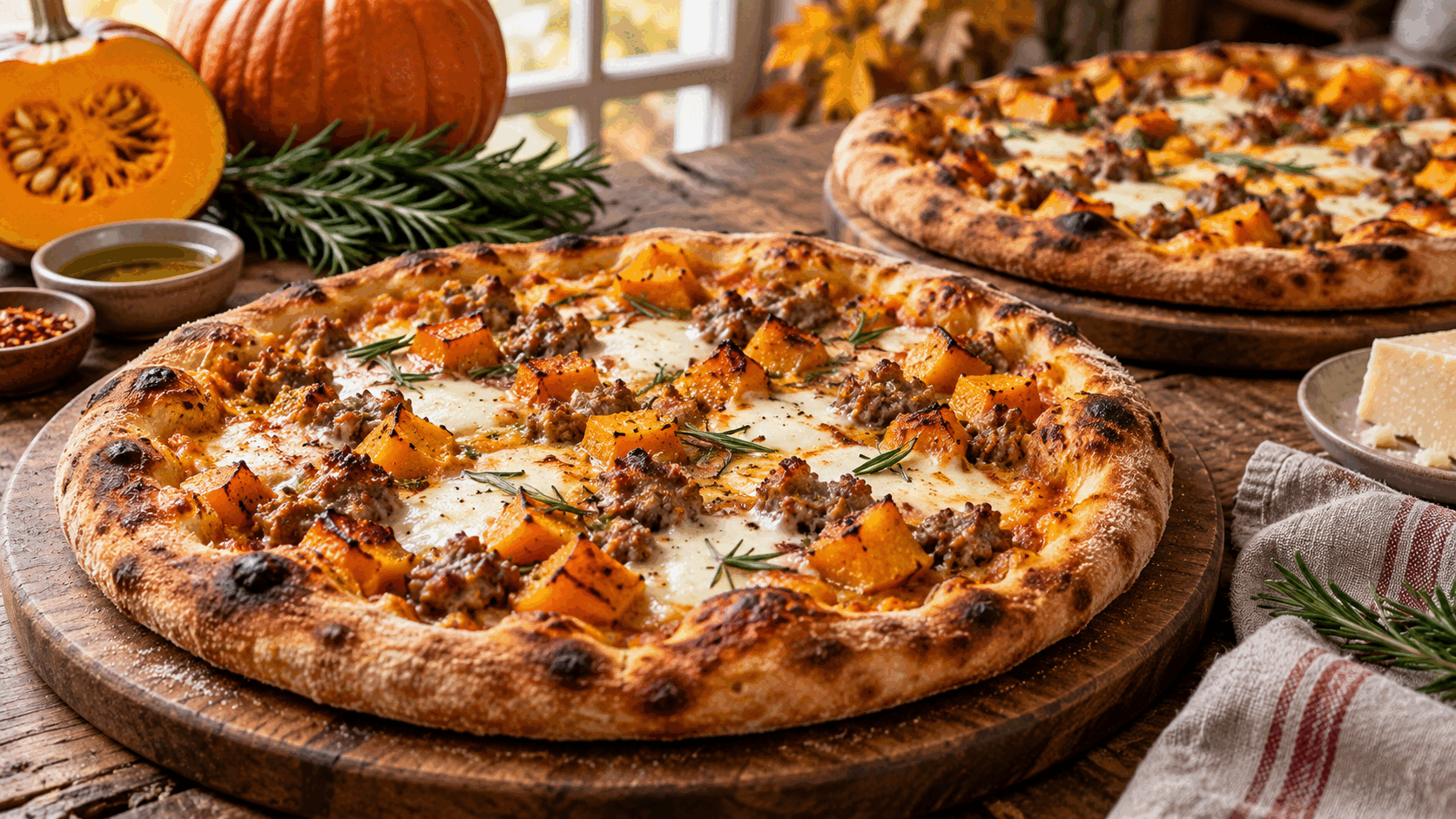 Questa pizza con zucca e salsiccia rivela quanto l’autunno stia bene sull’impasto