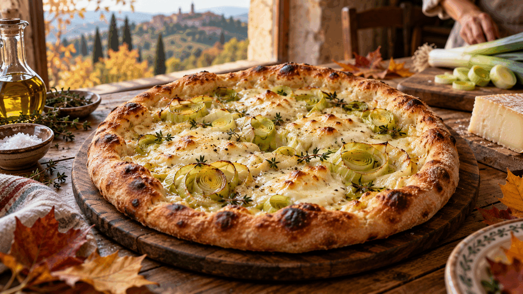 Soffice, filante e dorata: la pizza ai porri porta in tavola tutto il gusto dell’autunno
